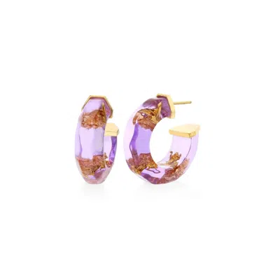 Gold & Honey Women's Faceted Lucite Huggie Hoop Earrings In Purple-gold-leaf In Pink