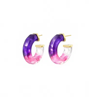 Gold & Honey Women's Faceted Tie Dye Lucite Huggies Earrings In Purple & Pink In Multi