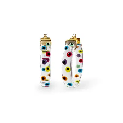 Gold & Honey Women's Flat Hoops With Rainbow Evil Eye In Gray