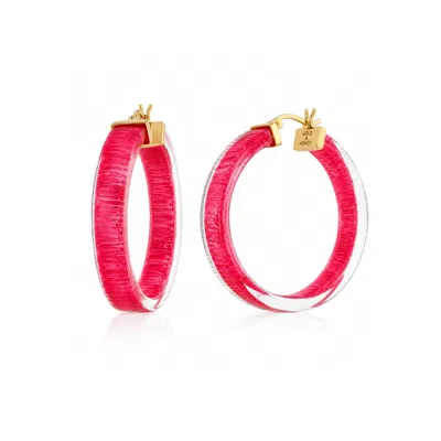 Gold & Honey Women's Flat Illusion Diamond Cut Lucite Hoop Earrings In Pink