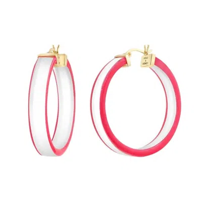 Gold & Honey Women's Flat Illusion Lucite Hoop Earrings In Clear In Red