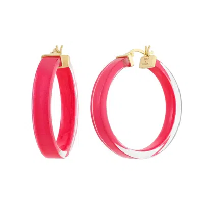 Gold & Honey Women's Flat Illusion Lucite Hoop Earrings In Pink Peacock In Metallic