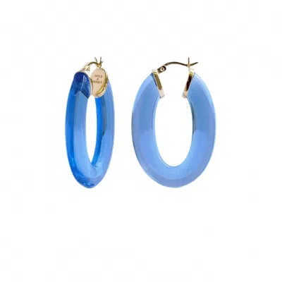 Gold & Honey Women's Flat Oval Lucite Hoop Earrings In Blue