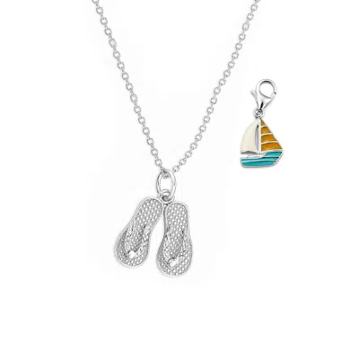Gold & Honey Women's Flip Flop Necklace & Sailboat Charm Set In Silver