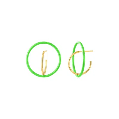 Gold & Honey Women's Floating Enamel Hoop Earrings In Neon Green