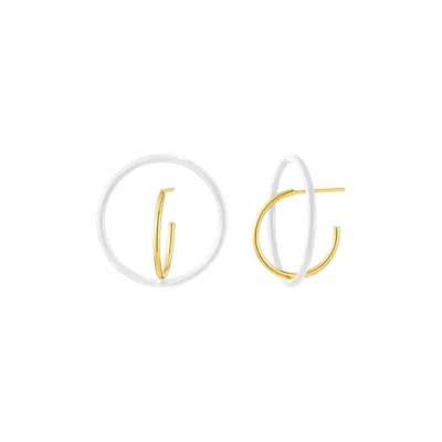 Gold & Honey Women's Floating Enamel Hoop Earrings In White In Gold