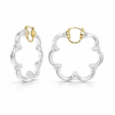 Gold & Honey Women's Flower Bamboo Lucite Hoop Earrings In Clear In Metallic