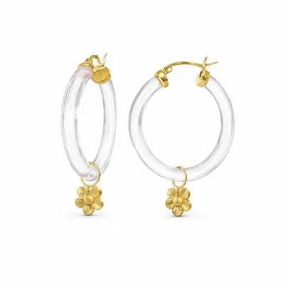 Gold & Honey Women's Flower Charm Lucite Hoop Earrings In Clear In Gold
