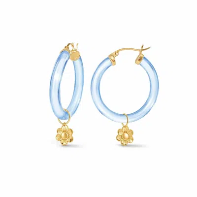 Gold & Honey Women's Flower Charm Lucite Hoop Earrings In Pastel Blue
