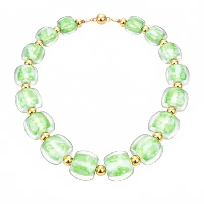 Gold & Honey Women's For Brunch Beaded Lucite Necklace In Green Marble