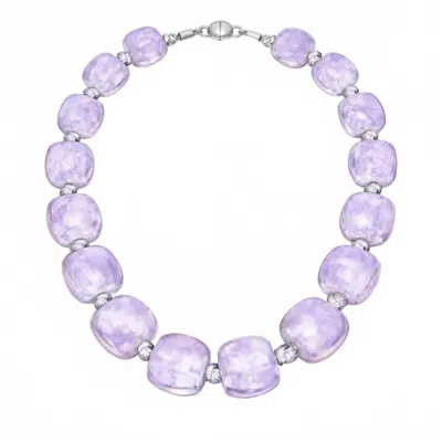 Gold & Honey Women's For Brunch Beaded Lucite Necklace In Purple Marble In Pink