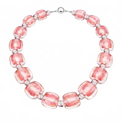 Gold & Honey Women's For Brunch Beaded Lucite Necklace In Watermelon Marble In Pink