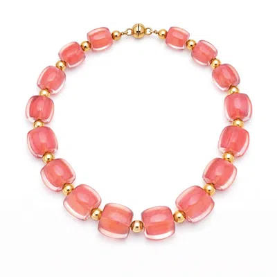 Gold & Honey Women's For Brunch Beaded Lucite Necklace In Watermelon In Red