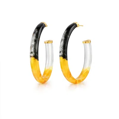 Gold & Honey Women's Game Day Xl Oval Tie Dye Lucite Hoop Earrings In Black/amber In Silver