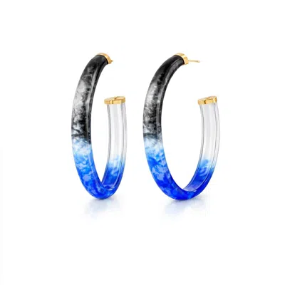 Gold & Honey Women's Game Day Xl Oval Tie Dye Lucite Hoop Earrings In Black/blue