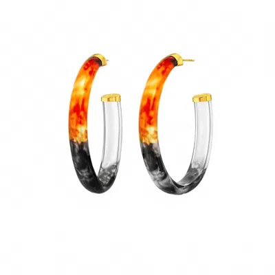 Gold & Honey Women's Game Day Xl Oval Tie Dye Lucite Hoop Earrings In Black/orange In Multi