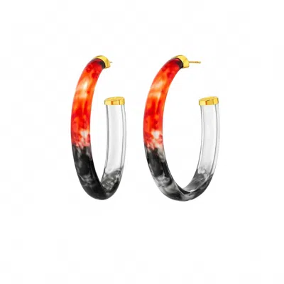 Gold & Honey Women's Game Day Xl Oval Tie Dye Lucite Hoop Earrings In Black/red