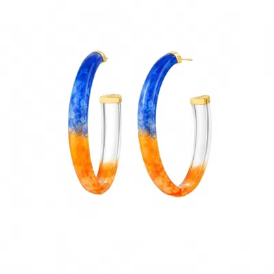 Gold & Honey Women's Game Day Xl Oval Tie Dye Lucite Hoop Earrings In Blue/orange