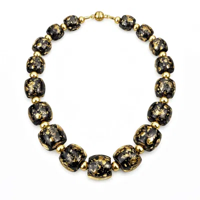 Gold & Honey Women's Gold / Black Beaded Lucite Necklace For After Hours In Black With 24k Gold Flakes