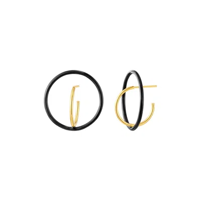 Gold & Honey Women's Gold / Black Floating Enamel Earrings In Black In Multi