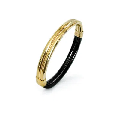 Gold & Honey Women's Gold / Black Ridge Lucite Hinge Bangle In Black