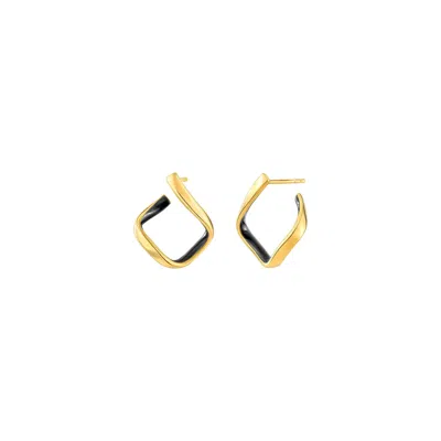 Gold & Honey Women's Gold / Black Square Enamel Hoops In Black In Multi