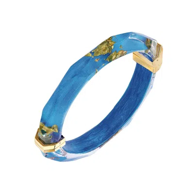 Gold & Honey Women's Gold / Blue 24k Gold Leaf Lucite Bangle In Santorini Blue In Multi