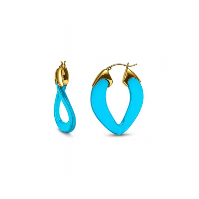 Gold & Honey Women's Blue / Gold Blue Topaz Curb Link Lucite Birthstone Hoop Earrings