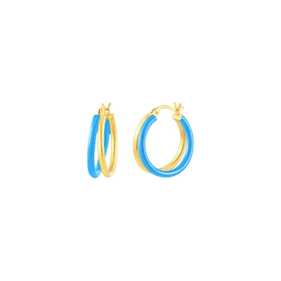 Gold & Honey Women's Gold / Blue Double Hoop Earrings In Turquoise Enamel In Multi