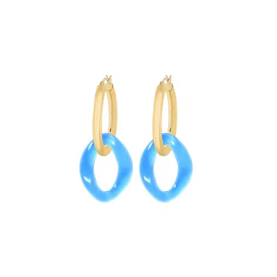 Gold & Honey Women's Gold / Blue Gold And Lucite Curb Link Drop Hoop Earrings In Blue In Multi