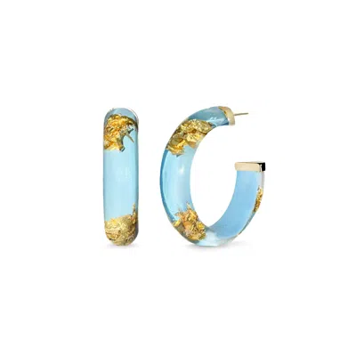 Gold & Honey Women's Gold / Blue Gold Leaf Hoop Earrings In Ice Blue In Multi