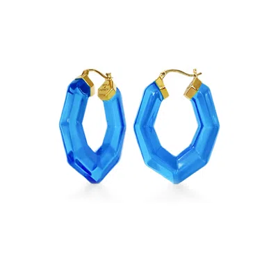 Gold & Honey Women's Gold / Blue Pear Gemstone Lucite Hoop Earrings In Blue