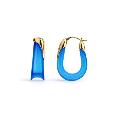 Gold & Honey Women's Gold / Blue Sapphire Sculpted U Lucite Birthstone Hoop Earrings