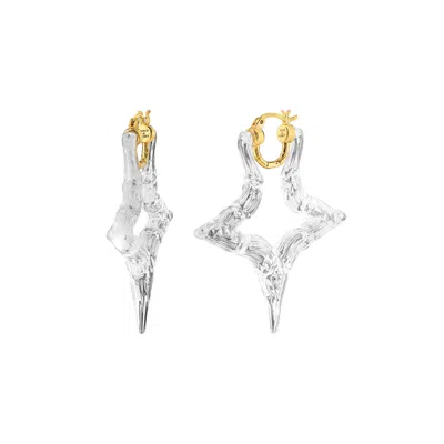 Gold & Honey Women's Gold Clear Bamboo Star Hoop Earring In Gray