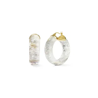 Gold & Honey Women's Gold Clear Diamond Cut Wide Hoops