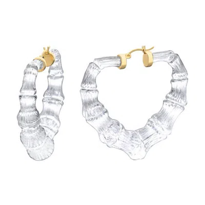 Gold & Honey Women's Gold Clear Heart Bamboo Hoop Earrings In Metallic