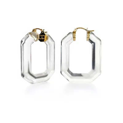 Gold & Honey Women's Gold Emerald Gemstone Lucite Hoop Earrings In Clear