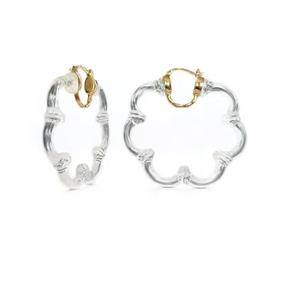 Gold & Honey Women's Gold Flower Bamboo Lucite Hoop Earrings In Clear