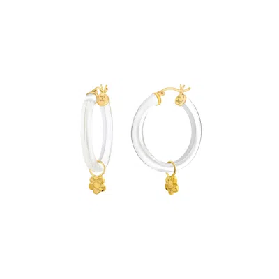 Gold & Honey Women's Gold Flower Charm Hoop Earrings In White