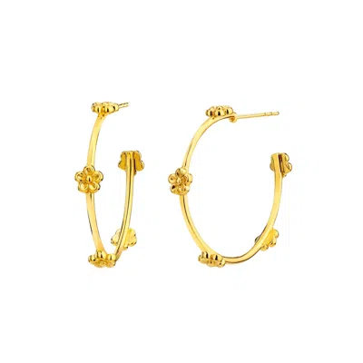 Gold & Honey Women's Gold Flower Station Hoops