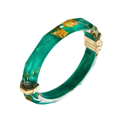 Gold & Honey Women's Gold / Green 24k Gold Leaf Lucite Bangle In Emerald Green In Multi