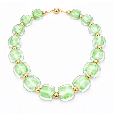 Gold & Honey Women's Gold / Green Beaded Lucite Necklace For Brunch In Green Marble