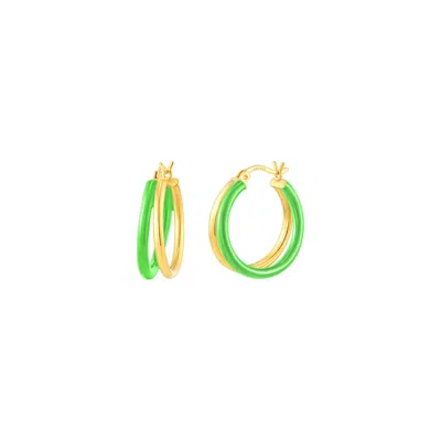 Gold & Honey Women's Gold / Green Double Hoop Earrings In Neon Green Enamel In Multi