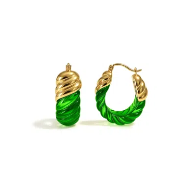 Gold & Honey Women's Gold / Green Emerald Rope Shrimp Lucite Birthstone Hoop Earrings