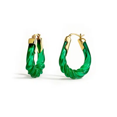 Gold & Honey Women's Gold / Green Emerald Rope Twist Oval Lucite Birthstone Hoop Earrings