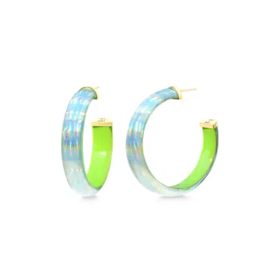 GOLD & HONEY WOMEN'S GOLD / GREEN MEDIUM IRIDESCENT LUCITE HOOPS IN GREEN