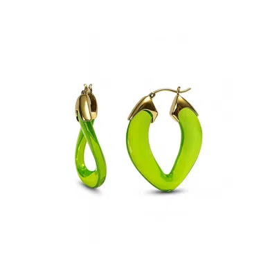 Gold & Honey Women's Gold / Green Peridot Curb Link Lucite Birthstone Hoop Earrings