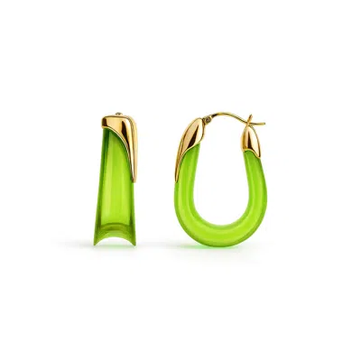 Gold & Honey Women's Gold / Green Peridot Sculpted U Lucite Birthstone Hoop Earrings