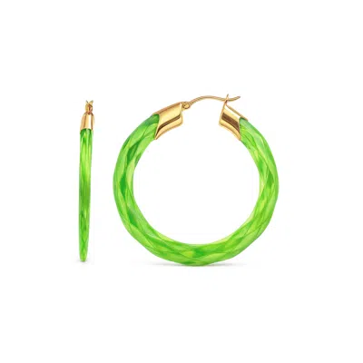 Gold & Honey Women's Gold / Green Peridot Swirl Twist Lucite Birthstone Hoop Earrings