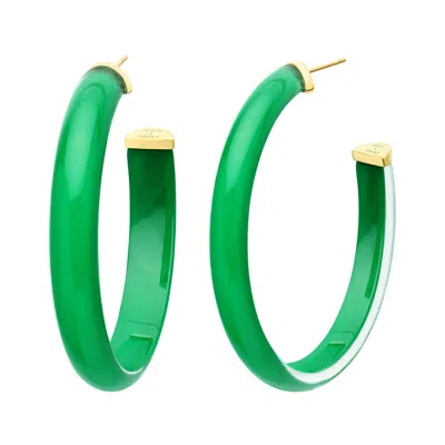 Gold & Honey Women's Gold / Green Xl Oval Hoops In Dark Green